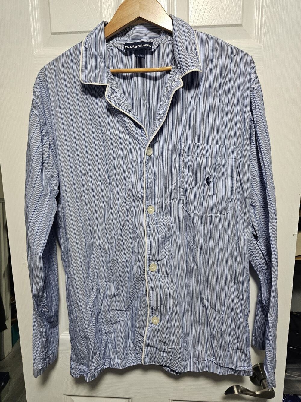 Polo Ralph Lauren Shirt Mens Medium Long Sleeve Button Front Stripes Sleepwear